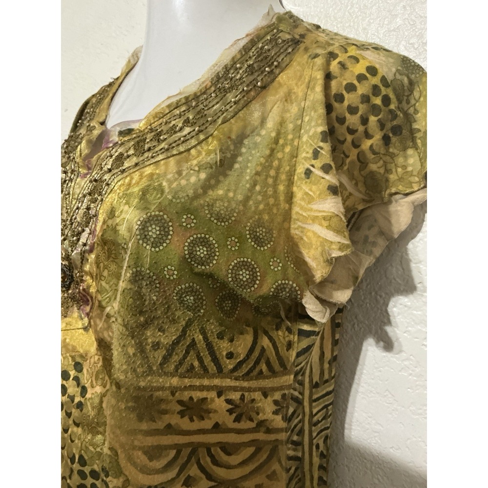B.L.E.U. Women's Top Size XLP Green Yellow Purple Embroidered Artsy Boho Y2K - Picture 4 of 9